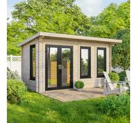 Powersheds 16x8 Pent Log Cabin, Doors to the Left - 44mm Logs, Brown