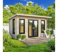 Powersheds Pent Roof Log Cabin 16ft x 8ft (Doors Central) 44mm Log Thickness