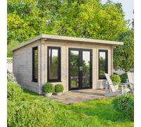 Powersheds Pent Roof Log Cabin 16'x16', uPVC Double Doors, Anthracite Grey Timber