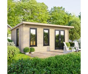 Powersheds Pent Roof Log Cabin 18' x 10', 44mm Timber, Anthracite Grey
