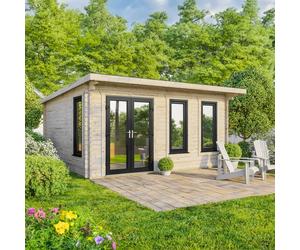 Powersheds Pent Roof Log Cabin 18' x 16' 44mm Anthracite Gre