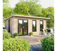 Powersheds Pent Roof Log Cabin 18ft x 10ft, 44mm Log Thickness, Anthracite Grey Timber