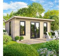 Powersheds Pent Roof Log Cabin 18ft x 10ft (Doors Central) 44mm Log Thickness