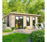 Powersheds Pent Roof Log Cabin 18ft x 12ft (Doors to Left) 44mm Log Thickness