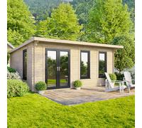 Power 18' x 14' Pent Log Cabin - Left Hand Doors, Brown