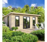 Powersheds Pent Roof Log Cabin 18ft x 14ft (Doors Central) 44mm Log Thickness