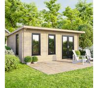 Powersheds Pent Roof Log Cabin 18ft x 14ft (Doors to Right) 44mm Log Thickness
