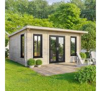 Power 18x16 Pent Log Cabin, Doors Central - 44mm Logs