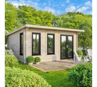 Power 18x18 Pent Log Cabin, Doors to the Right - 44mm Logs, Brown