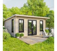 Power 18x18 Pent Log Cabin, Doors Central - 44mm Logs, Brown