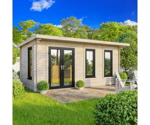 Powersheds Pent Roof Log Cabin 20' x 10', Anthracite Grey Timber, Burford Style Skirting