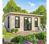 Powersheds Pent Roof Log Cabin 20' x 12', Anthracite Grey Timber, Burford Style Skirting