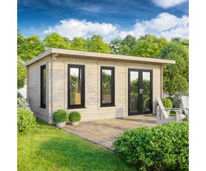 Powersheds Pent Roof Log Cabin 20' x 12', Anthracite Grey Timber, Burford Style Skirting