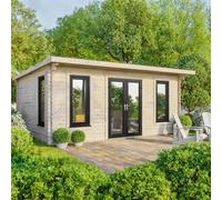 Powersheds Pent Roof Log Cabin 20' x 16', Anthracite Grey Timber, Burford Style Skirting
