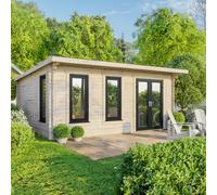 Powersheds Pent Roof Log Cabin 20' x 18', 44mm Log Thickness, Anthracite Gre