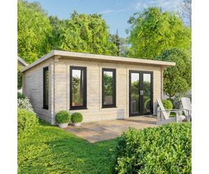 Powersheds Pent Roof Log Cabin 20' x 18', 44mm Log Thickness, Anthracite Gre