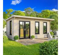 Powersheds 20x10 Pent Log Cabin, Doors to the Left - 44mm Logs, Brown