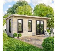 Power 20x10 Pent Log Cabin, Doors to the Right - 44mm Logs, Brown