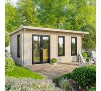 Powersheds Pent Roof Log Cabin 20ft x 12ft, 44mm Log Thickness, Anthracite Grey Timber