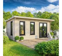 Power 20x12 Pent Log Cabin, Doors to the Right - 44mm Logs