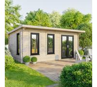 Power Pent Roof Log Cabin 20'x14' (Doors to Right) 44mm Log Thickness