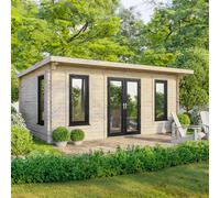 Powersheds 20x14 Pent Log Cabin, Doors Central - 44mm Logs, Brown