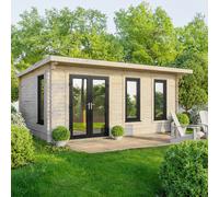 Powersheds 20x14 Pent Log Cabin, Doors to the Left - 44mm Logs, Brown