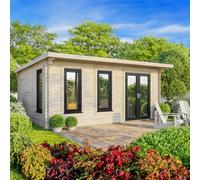 Power 20x16 Pent Log Cabin, Doors to the Right - 44mm Logs, Brown