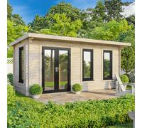 Powersheds Pent Roof Log Cabin 20ft x 8ft, 44mm Log Thickness, Anthracite Grey Timber