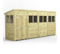 Power 16x4 Premium Pent Double Door Garden Shed