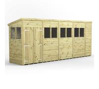 Power 18x4 Premium Pent Double Door Garden Shed