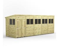 Power 20x6 Premium Pent Double Door Garden Shed