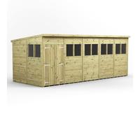 Power 20x8 Premium Pent Double Door Garden Shed
