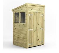 Power 4x4 Premium Pent Double Door Garden Shed, Green