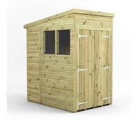 Power 4x6 Premium Pent Double Door Garden Shed, Green