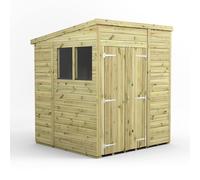 Power 6x6 Premium Pent Double Door Garden Shed