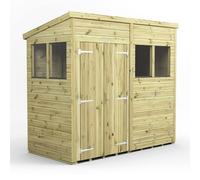 Powersheds Pent Roof Premium Double Door Garden Shed 8ft x 4ft Timber Shiplap Tongue and Groove