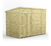 Power 10x6 Premium Pent Windowless Double Door Garden Shed, Green