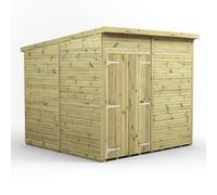 Power 8x8 Premium Pent Windowless Double Door Garden Shed, Green