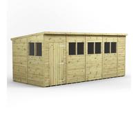 Power 18x8 Premium Pent Garden Shed, Green