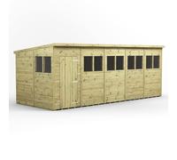 Power 20x8 Premium Pent Garden Shed, Green