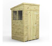 Powersheds Pent Roof Premium Single Door Garden Shed 4ft x 4ft, 1352mm x 1308mm Timber Shiplap