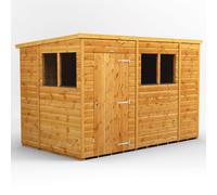 Powersheds Pent Roof Single Door Garden Shed 10ft x 6ft, Golden Brown Timber