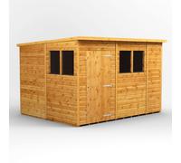 Powersheds Pent Roof Single Door Garden Shed 10ft x 8ft - Golden Brown