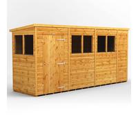Powersheds Pent Roof Single Door Garden Shed 14ft x 4ft - Golden Brown
