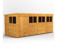 Powersheds Pent Roof Single Door Garden Shed 16ft x 6ft - Golden Brown