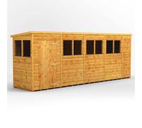 Powersheds Pent Roof Single Door Garden Shed 18ft x 4ft - Golden Brown