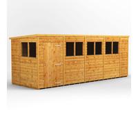 Powersheds Pent Roof Single Door Garden Shed 18ft x 6ft - Golden Brown