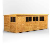 Powersheds 18' x 8' Pent Garden Shed, Brown