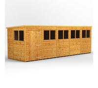 Powersheds Pent Roof Single Door Garden Shed 20ft x 6ft - Golden Brown